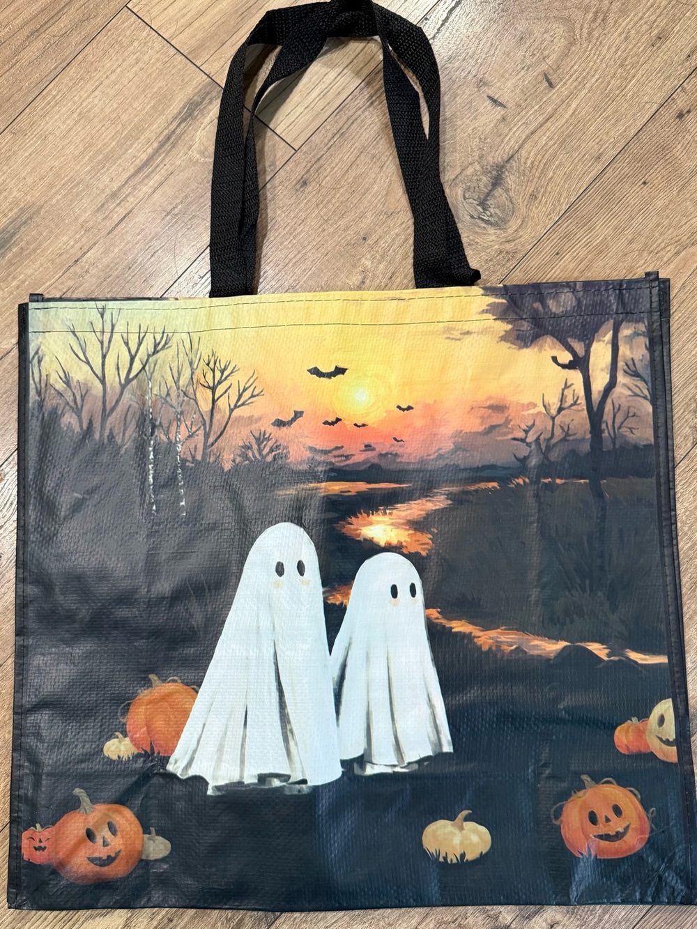 TJ Maxx Reusable Halloween Ghost Tote Bag - Black & White Halloween Design